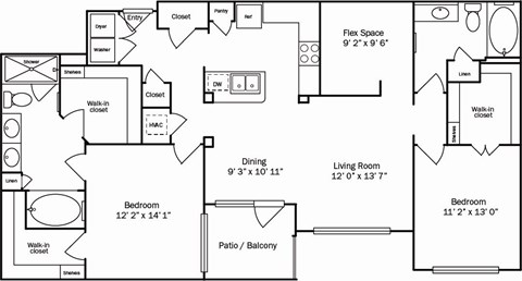 A floor plan of a house with two bedrooms, a living room, a dining room, a kitchen, a bathroom, a closet, a pantry, a wine cellar, a utility room, and a laundry room